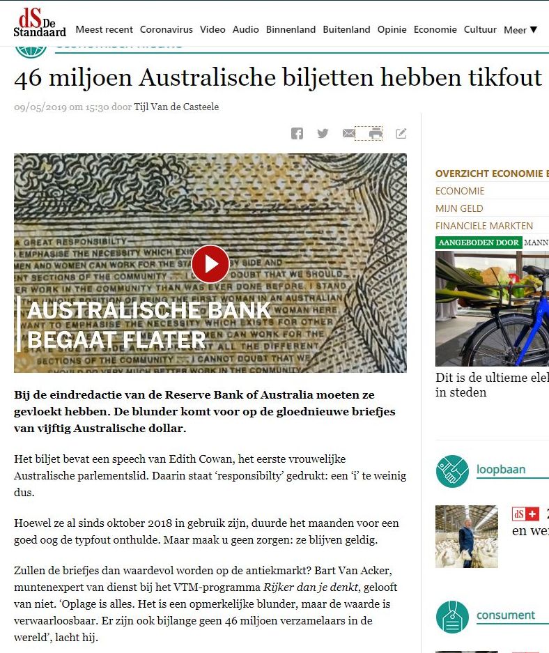 Australië bank begaat flater biljet