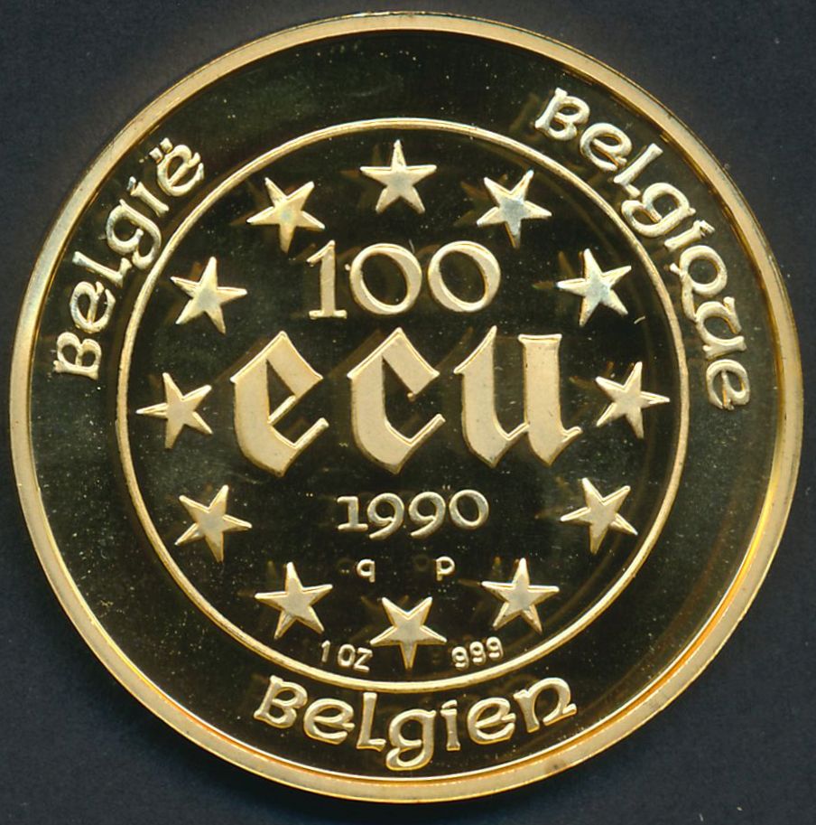 Belgie goud 100 ecu 1990