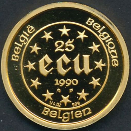 Belgie goud 25 ecu 1990